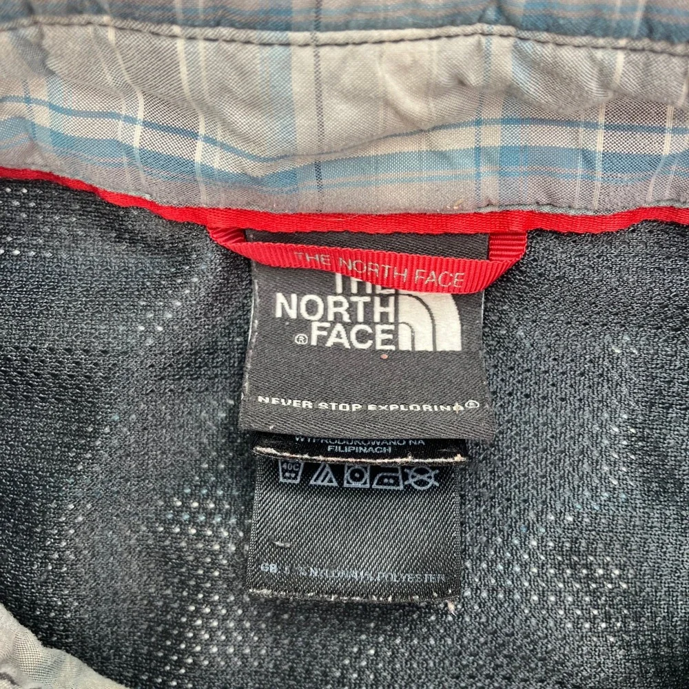 The North Face Mens Large Short Sleeve Plaid Button Up Shirt Blue Gray Hiking